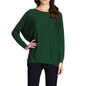 Lafayette 148 100% Wool Batwing Sleeve Classic Green Pullover Sweater